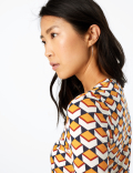 Geometric Print High Neck Fitted Top