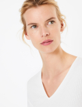 Ribbed V Neck Long Sleeve Fitted Top