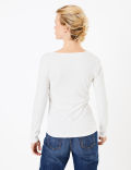 Ribbed V Neck Long Sleeve Fitted Top