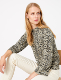 Animal Print 3/4 Sleeve Sweatshirt