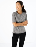Ponte Checked Short Sleeve Top