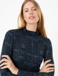 Animal Print Turtle Neck Fitted Top