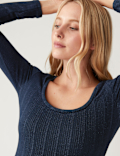 Sparkly Ribbed Scoop Neck Fitted Top