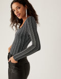 Sparkly Ribbed Scoop Neck Fitted Top