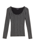 Sparkly Ribbed Scoop Neck Fitted Top