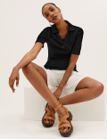 Ribbed Collared Regular Fit Half Sleeve Top