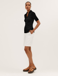 Ribbed Collared Regular Fit Half Sleeve Top