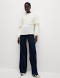 Round Neck Cape Detail Blouse