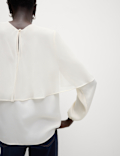 Round Neck Cape Detail Blouse