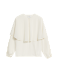 Round Neck Cape Detail Blouse