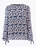 Plisse Floral Long Sleeve Top
