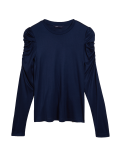 Jersey Crew Neck Puff Sleeve Top