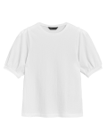 Textured Crew Neck Puff Sleeve Top