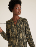 Jersey Printed Tie Neck Relaxed Top