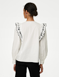 Pure Cotton Embroidered Frill Detail Blouse