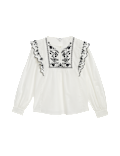 Pure Cotton Embroidered Frill Detail Blouse