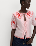 Pure Cotton Embroidered Collared Blouse