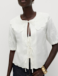 Pure Cotton Embroidered Collared Blouse