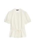 Linen Rich Embroidered High Neck Blouse