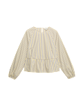 Pure Cotton Striped Round Neck Peplum Blouse Co Ord
