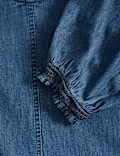 Pure Cotton Denim Puff Sleeve Blouse