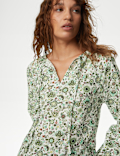 Pure Cotton Printed Tie Neck Blouse