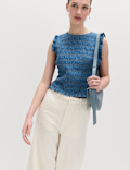 Denim Shirred Tank Top