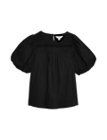 Pure Cotton Smocked Detail Puff Sleeve Top