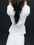 Pure Cotton Puff Sleeve Drawstring Waisted Top