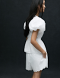 Pure Cotton Puff Sleeve Drawstring Waisted Top