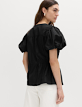 Pure Cotton Puff Sleeve Drawstring Waisted Top