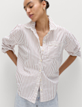Pure Cotton Striped Lace Oversized Shirt