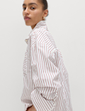 Pure Cotton Striped Lace Oversized Shirt