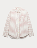 Pure Cotton Striped Lace Oversized Shirt