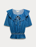 Denim Ruffled Blouse