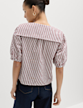 Pure Cotton Striped Oversized Collar Tie Detail Shirt