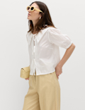 Pure Cotton Striped Oversized Collar Tie Detail Shirt