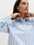 Pure Cotton Shirred Striped Shirt