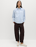 Pure Cotton Shirred Striped Shirt