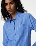 Cotton Rich Sparkly Striped Collared Shirt