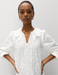 Pure Cotton Broderie Tie Front Blouse
