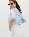 Pure Cotton V-Neck Lace Insert Blouse