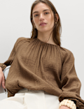 Striped Plisse Tie Detail Blouse