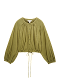 Drawstring Button Through Blouse