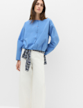 Pure Cotton Polka Dot Barrel Sleeve Blouse
