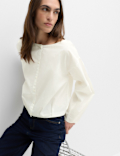 Pure Cotton Polka Dot Barrel Sleeve Blouse
