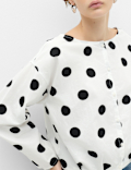 Pure Cotton Polka Dot Barrel Sleeve Blouse