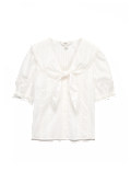 Pure Cotton Broderie Sailor Collar Tie Detail Blouse