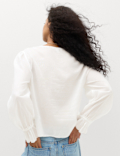 Cotton Rich Embroidered Ruffle Detail Top
