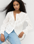 Cotton Rich Embroidered Ruffle Detail Top